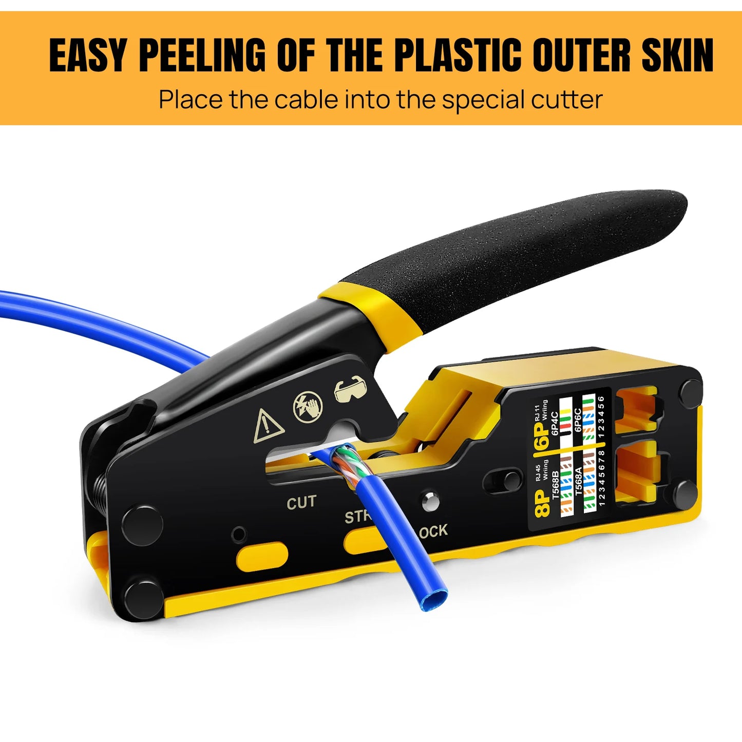 DayPlus Pass Through RJ45 Crimp Tool Kit Ethernet Crimper CAT5 Cat5e Cat6 Crimping Tool Kit 3 IN 1 - Crimp Cutting Peeling