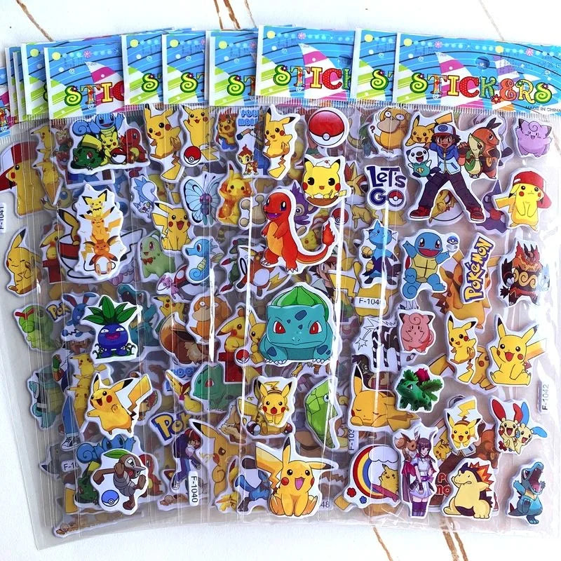12pcs Cartoon Pokemon Pikachu Sticker Kawaii Cute Anime Waterproof Dimensional 3D Stikers Puffy Bulk Book Stickers Toy Gift