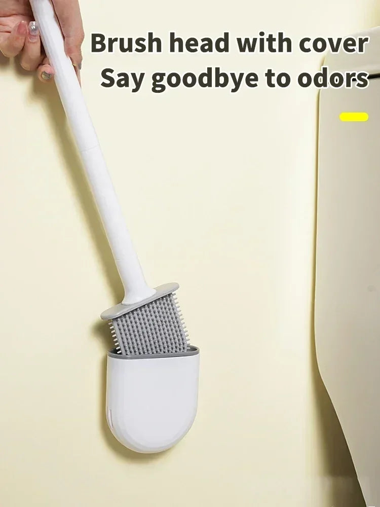 Hanging Silicone Toilet Brush Cleaner with Long Handle Flexible Cleaner Bathroom Brush Quick Drying Holder Bathroom Accessories