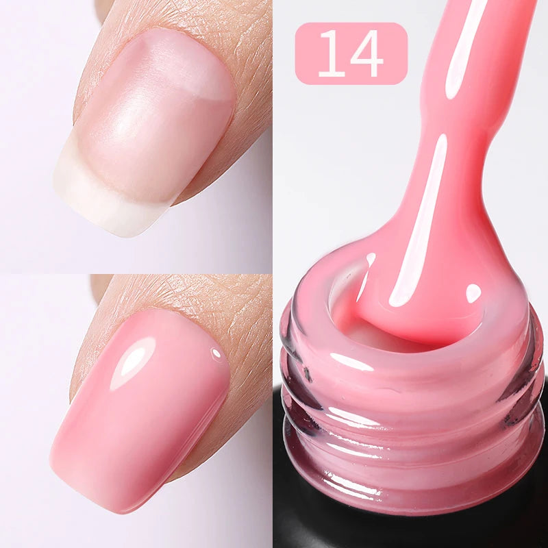 BORN PRETTY 15ml Jelly Nude Rubber Base Gel Natural Milky White Clear Semi permanent Self-Leveling Soak Off UV LED Gel Varnish