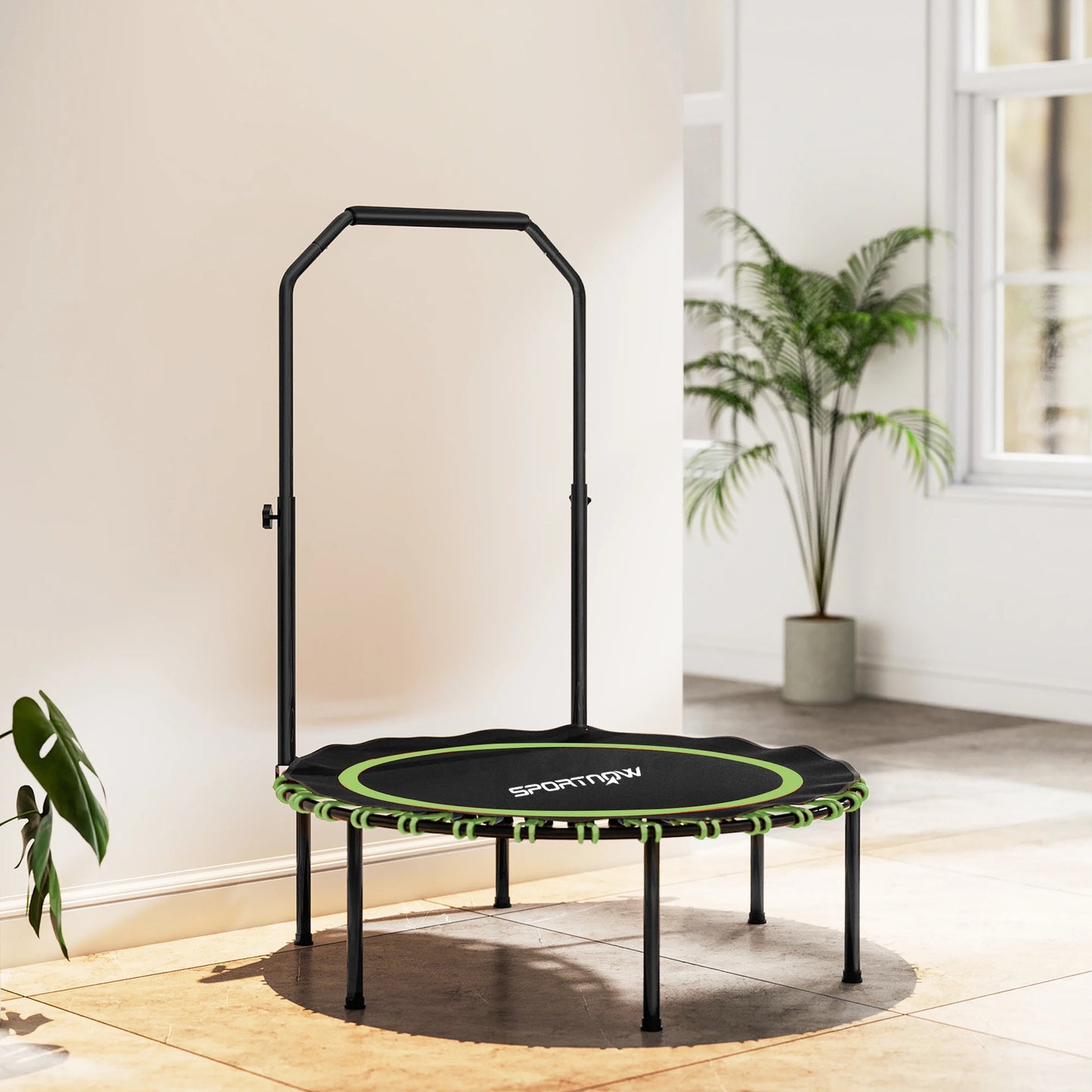 SPORTNOW 40'' Foldable Fitness Trampoline, Mini Trampoline Bungee Rebounder with 5-Level Adjustable Handle for Adults Indoor Out