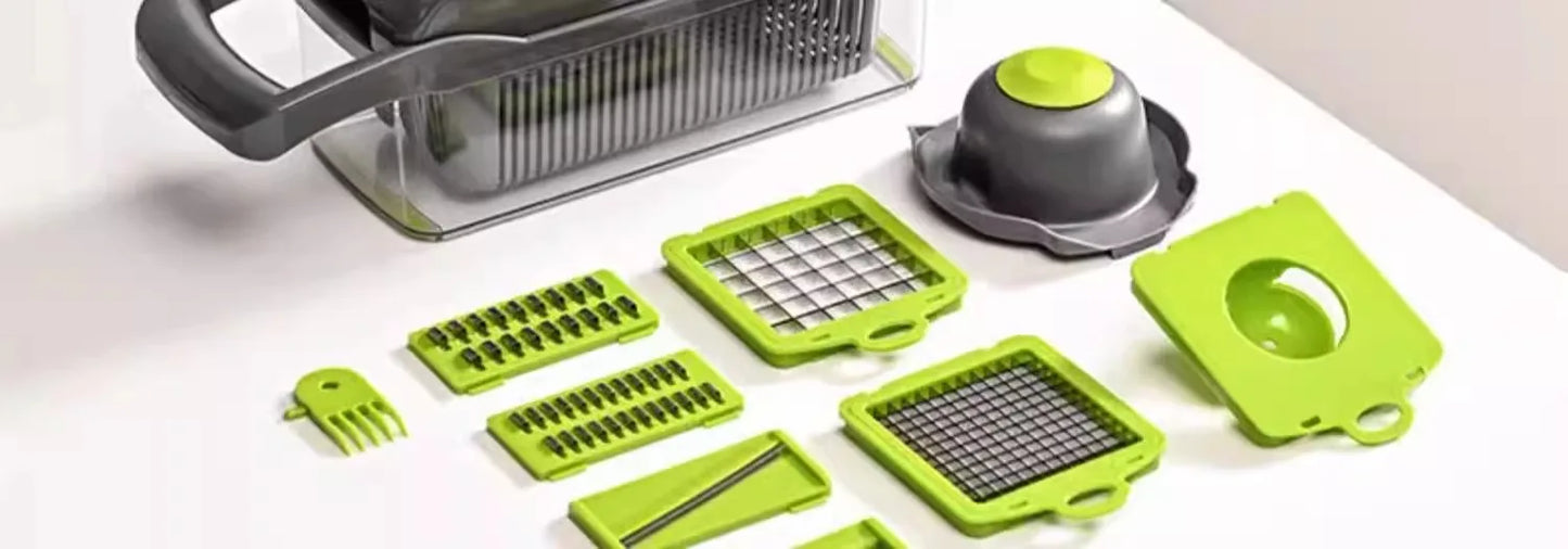 16 in 1 Handheld Slicers Dicers Graters, Multifunctional Vegetable Chopper Kitchen Food Tool with Container & Safety Guard