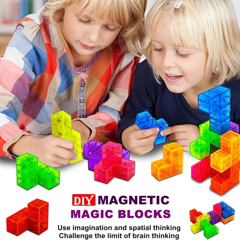 Magnetic Building Blocks 3D Puzzle Cubes Multi Shapes Magnetics Blocks with 54 Guide Cards Educational Stress Relief Fidget Toys