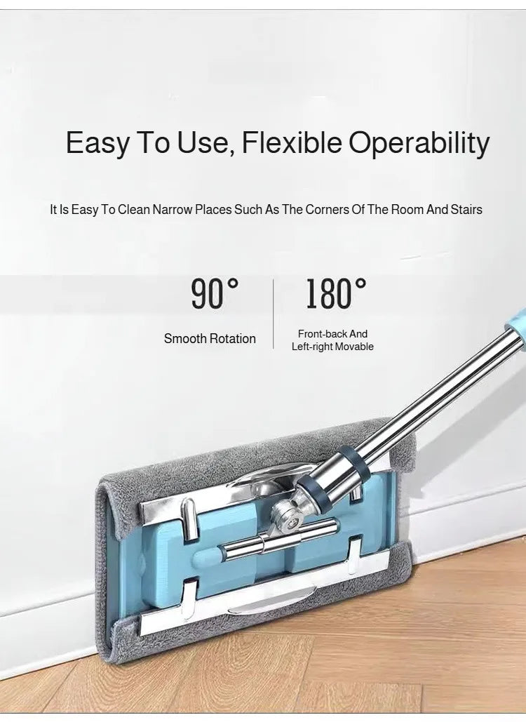 Lazymen Steel Clamp Flat Mop No Hand Wash Needed Floor Cleaning Tool Home Use Stainless Steel Pole Fine Fiber Cloth Dust Pusher