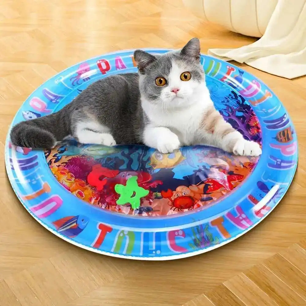 Cats Sensory Water Play Mat With Fish Thickened Inflatable Pet Water Bed Dog Play Sensory Toy Water For Pet Play Interactive Fun