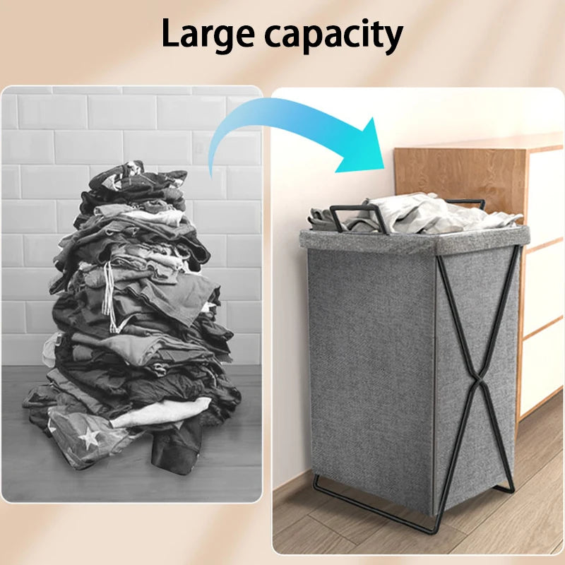 ♥Collapsible Fabric Laundry Hamper with Handles | Foldable Clothes Basket for Bedroom, Bathroom & Laundry Room