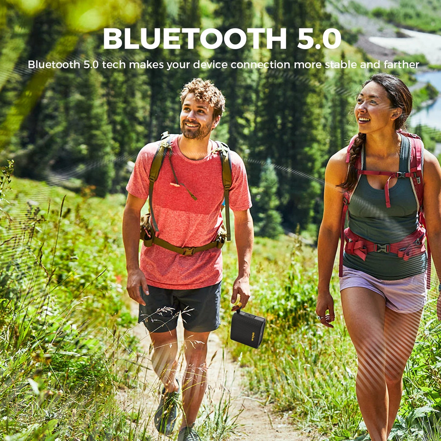 W-KING Blue Mini Bluetooth Speaker, 6W Bass, IPX7 Waterproof, 10H Playtime, TWS, FM, TF/AUX, Shower & Bike Use BT5.3 Speaker