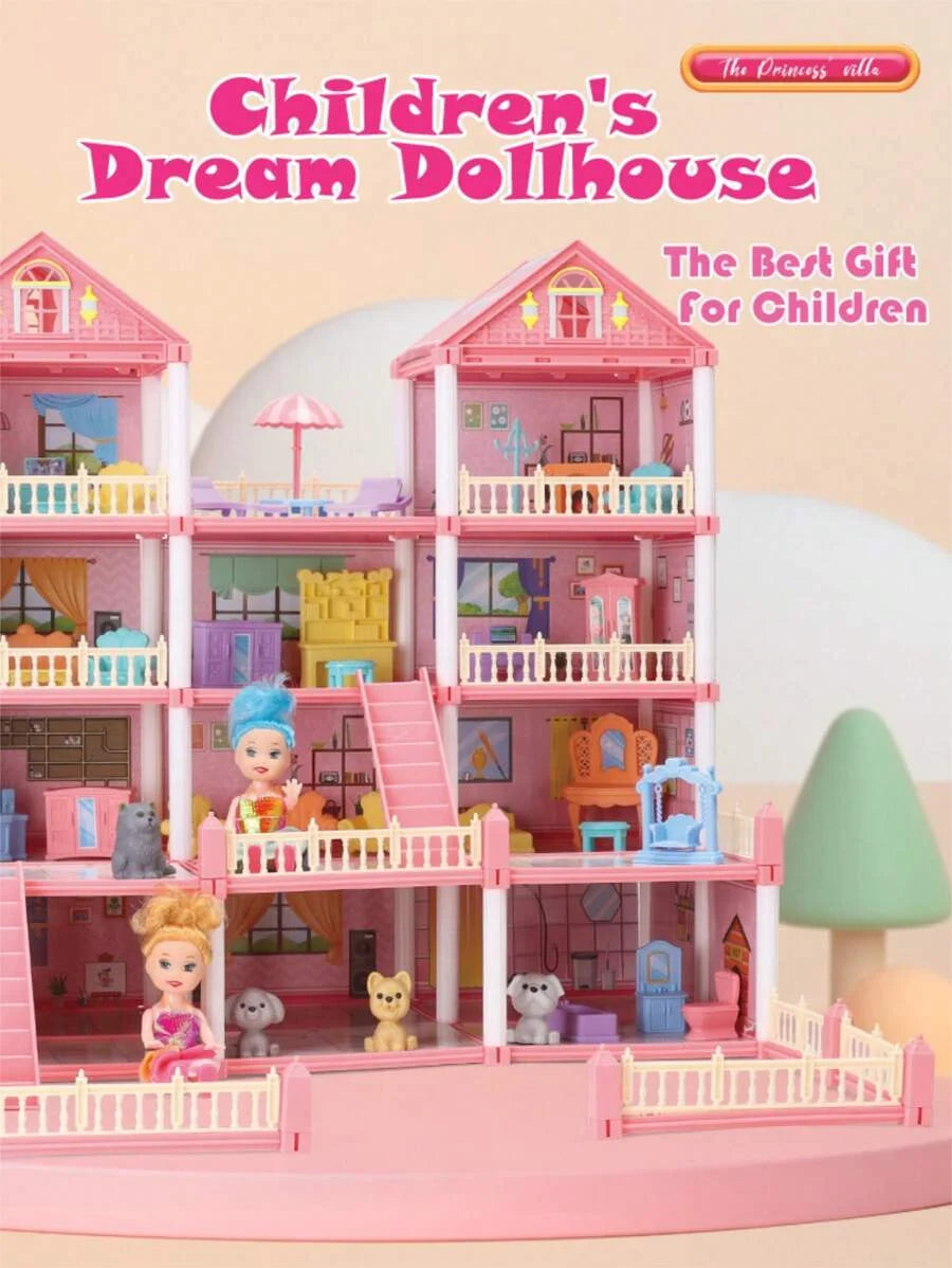 Girl Doll House Toy 3d Assembly Dollhouse Diy Mini Toy Accessories Villa Princess Pink Castle Children Pretend Birthday Gift