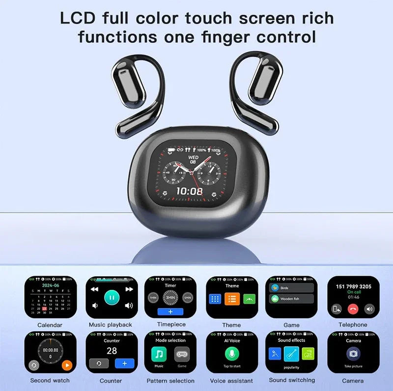 AI Language Translation Earbuds Real Time LCD Touch Screen Open Ear Wireless Headphone with 144 Language for Business
