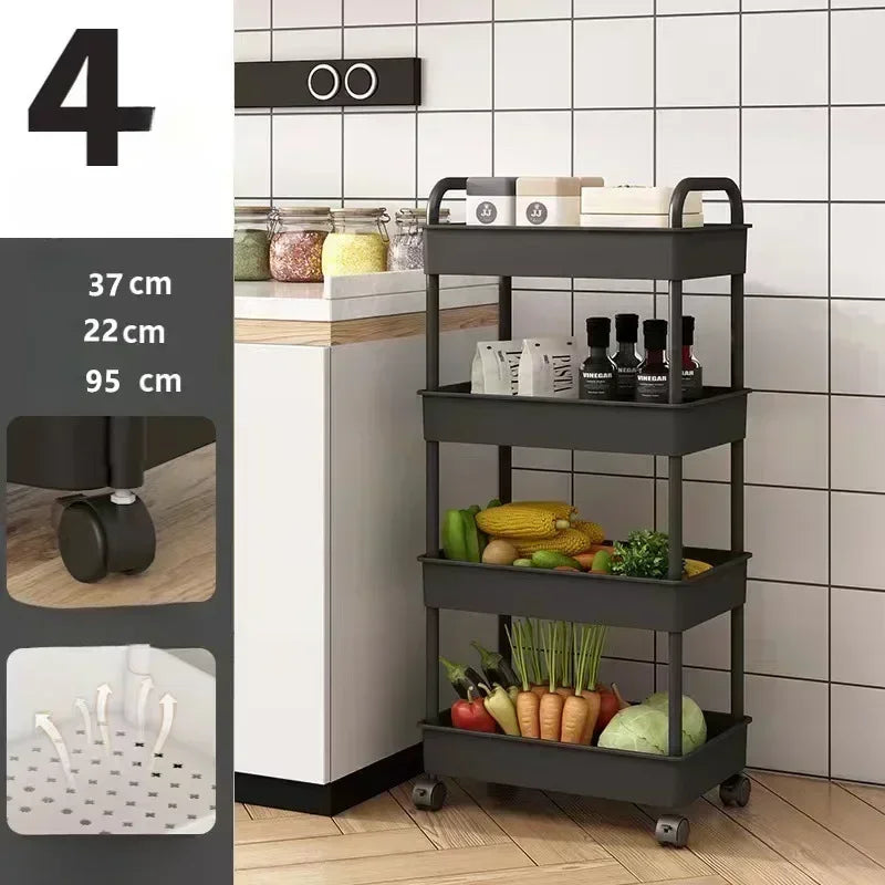Household Multi-layer Small CartStorage Rack with Wheels To Floor Kitchen Bedroom Bathroom