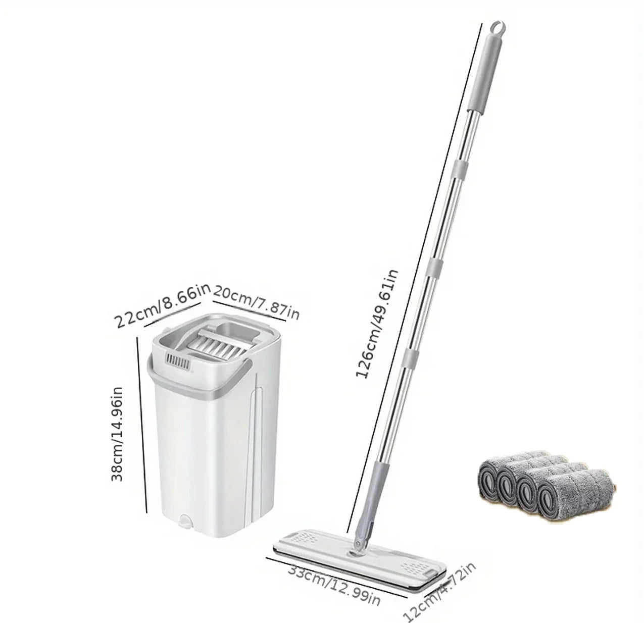 Hands-Free Squeeze Flat Mop and Bucket Set 33cm Large Self-Wringing Floor Cleaning Tool Dry Wet 360 Spin with 4 Pads Home