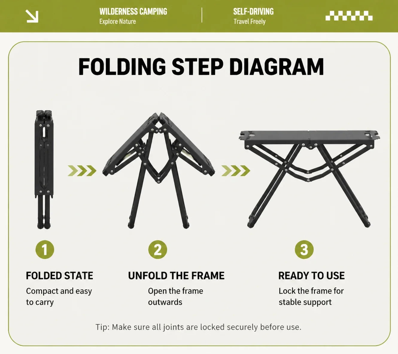 Green Portable Foldable Camping Table, Hollow Edge Hangable Design, Lightweight Durable Table for Picnic Beach Outdoor Travel