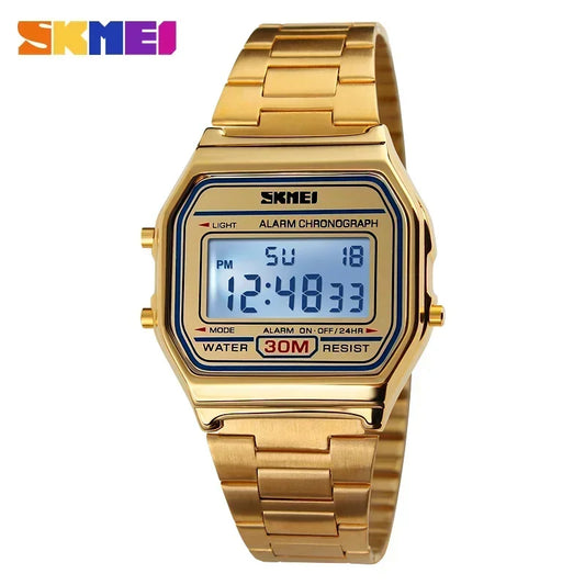 SKMEI Digital Sports Watch for Men Luxury Stainless Steel Electron Waterproof Mens Wristwatches Clock 1328 Reloj Hombre 1123
