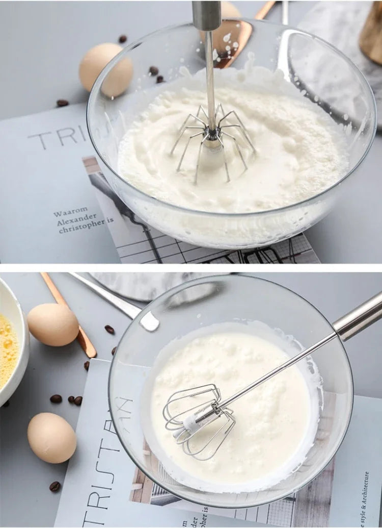 Semi-Automatic Egg Beater Stainless Steel Egg Whisk Manual Press Type Mixer Self Turning Egg Stirrer Kitchen Egg Tools