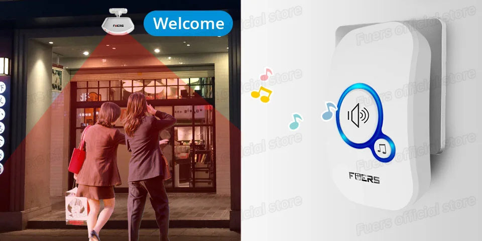Fuers Wireless Doorbell Waterproof Door Chime Kit Welcome Chime Home Door Bell Intelligent 32 Songs Melodies Sound And LED