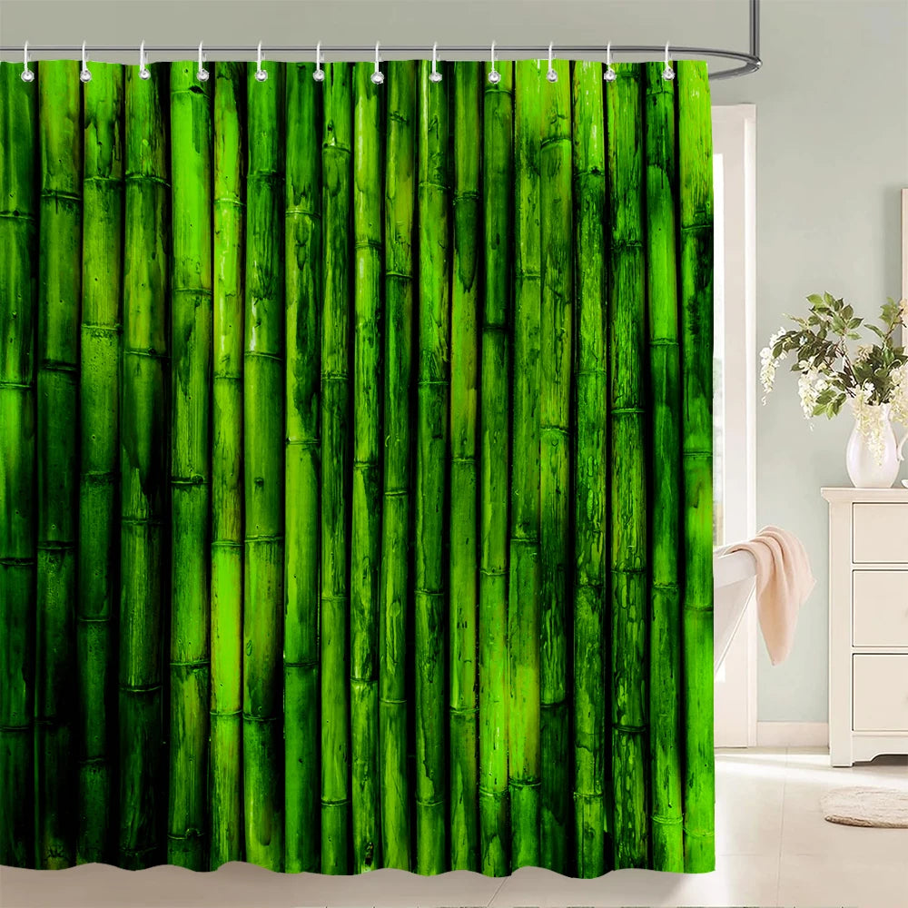 Green Plant Bamboo Shower Curtain Bathroom Bath Curtain Waterproof polyester 3D Printed Trees 180*200cm Bath Screen With Hooks