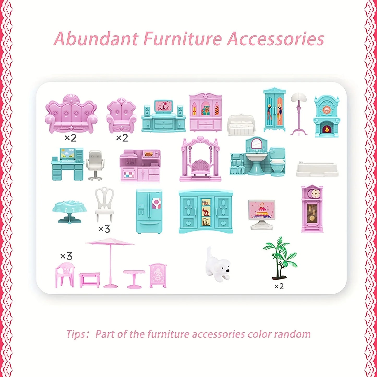 Children's Music Doll House Assembly Villa House 3D DIY Dream Princess Castle Villa Assembly Doll House Set Toy Girl Family Toy