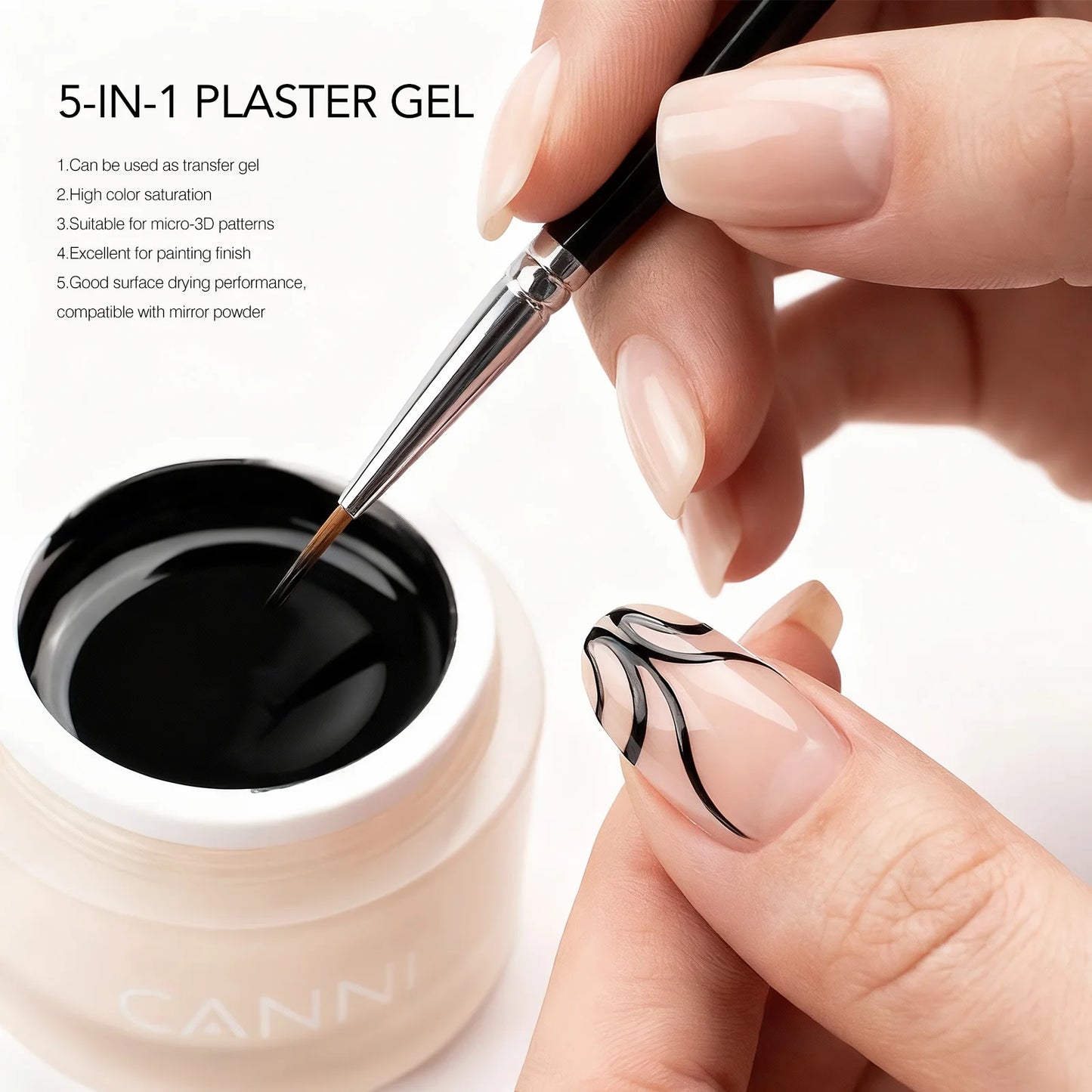CANNI 10g No-Wipe 5-in-1 Plaster Gel HEMA TPO FREE Nail Art Functional Gel White Black Nail Painting Relief Pattern DIY Manicure