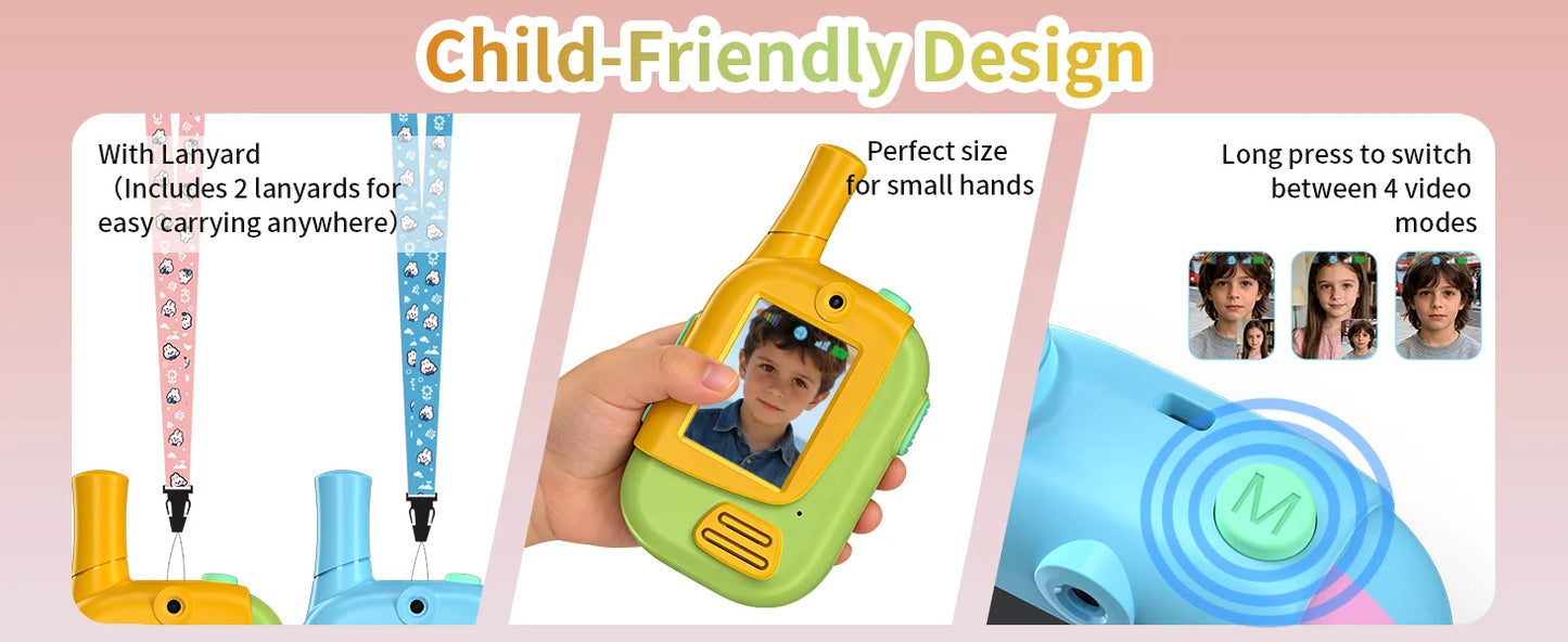 2 Pack Kids Video Walkie Talkies, Rechargeable Two Way Radio with Voice Changer and HD Camera, Indoor Outdoor Camping Hiking Toy