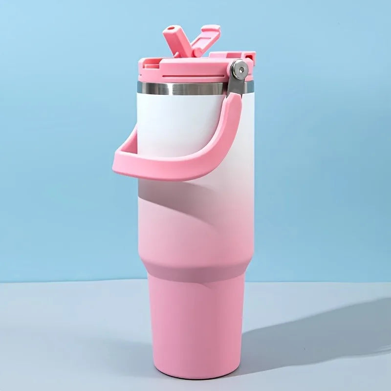 890ML Stainless Steel Thermos Cup with Straw  Keep Cold and Hot Car Coffee Cup Portable Vacuum Flask Travel Thermos Water Bottle