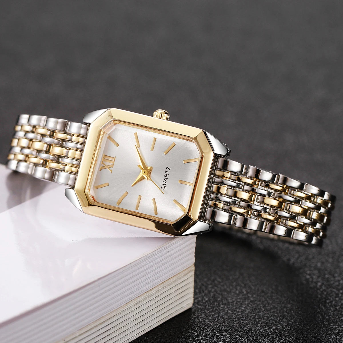 Fashion Mix Gold Women Quartz Watch Ladies Rectangle Roma Dial Wristwatch Reloj Mujer Girls Clock Gift (Without Box)