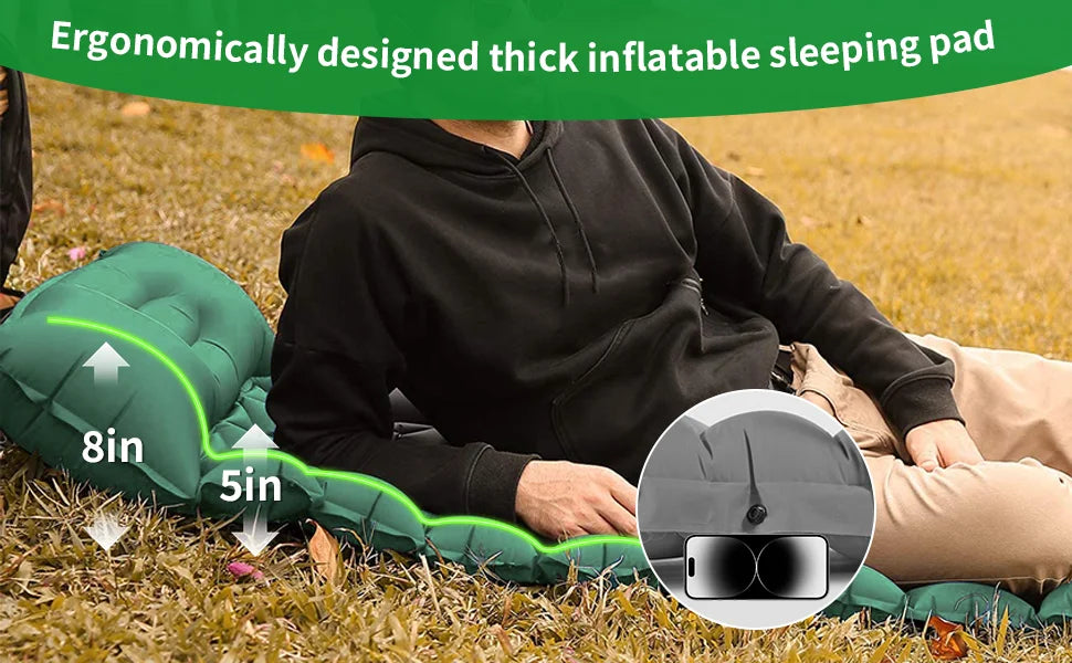 Ultralight Extra Thick 4Inch Camping Sleeping Pad with Built-In Pillow And Foot Pump Inflatable Sleeping Mat for Outdoor Camping