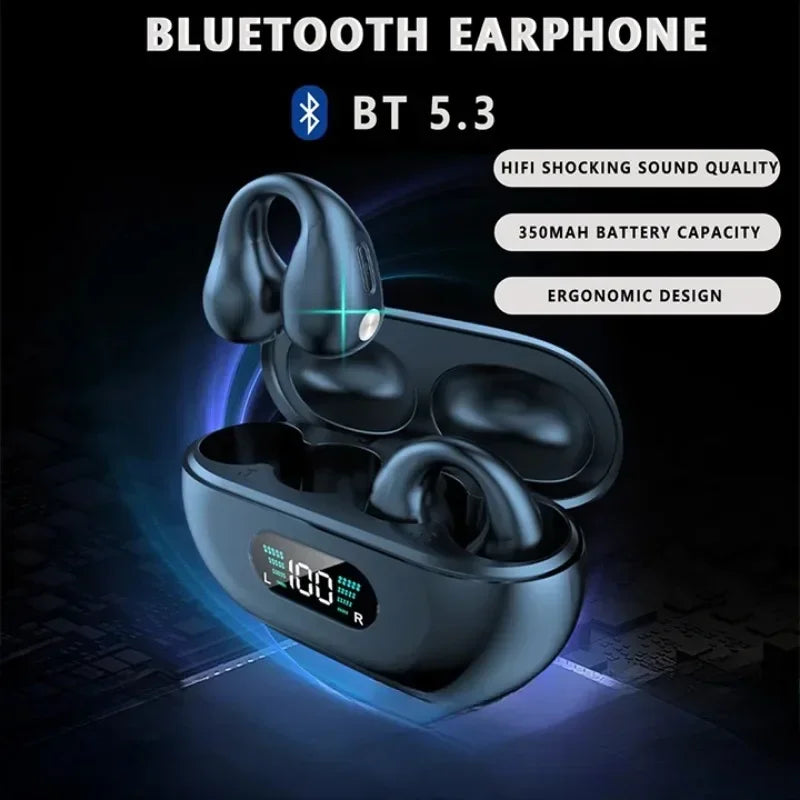New Wireless Headphones Bluetooth 5.3 Bone Conduction Earphones Earclip Design Touch Control Led Earbuds Sports Headsets
