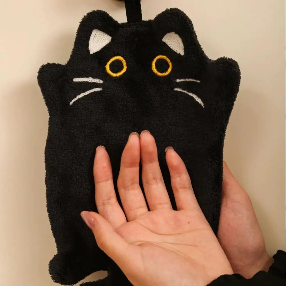 Cartoon Cat Hand Towel Thickened Absorbent Kitchen Heat Resistant Pad Hanging Cleaning Cloth Towels