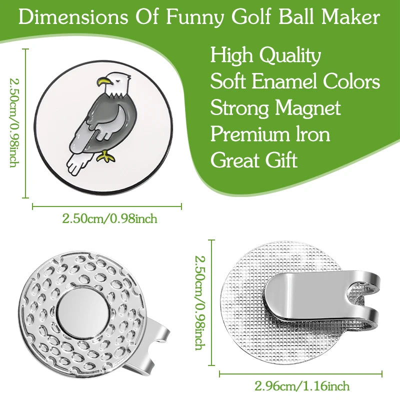 Magnetic Golf Ball Marker Hat Clips Funny Cartoon Print Accessories for Golf Cap Metal Decorative Jewelry Gift for Golf Lover