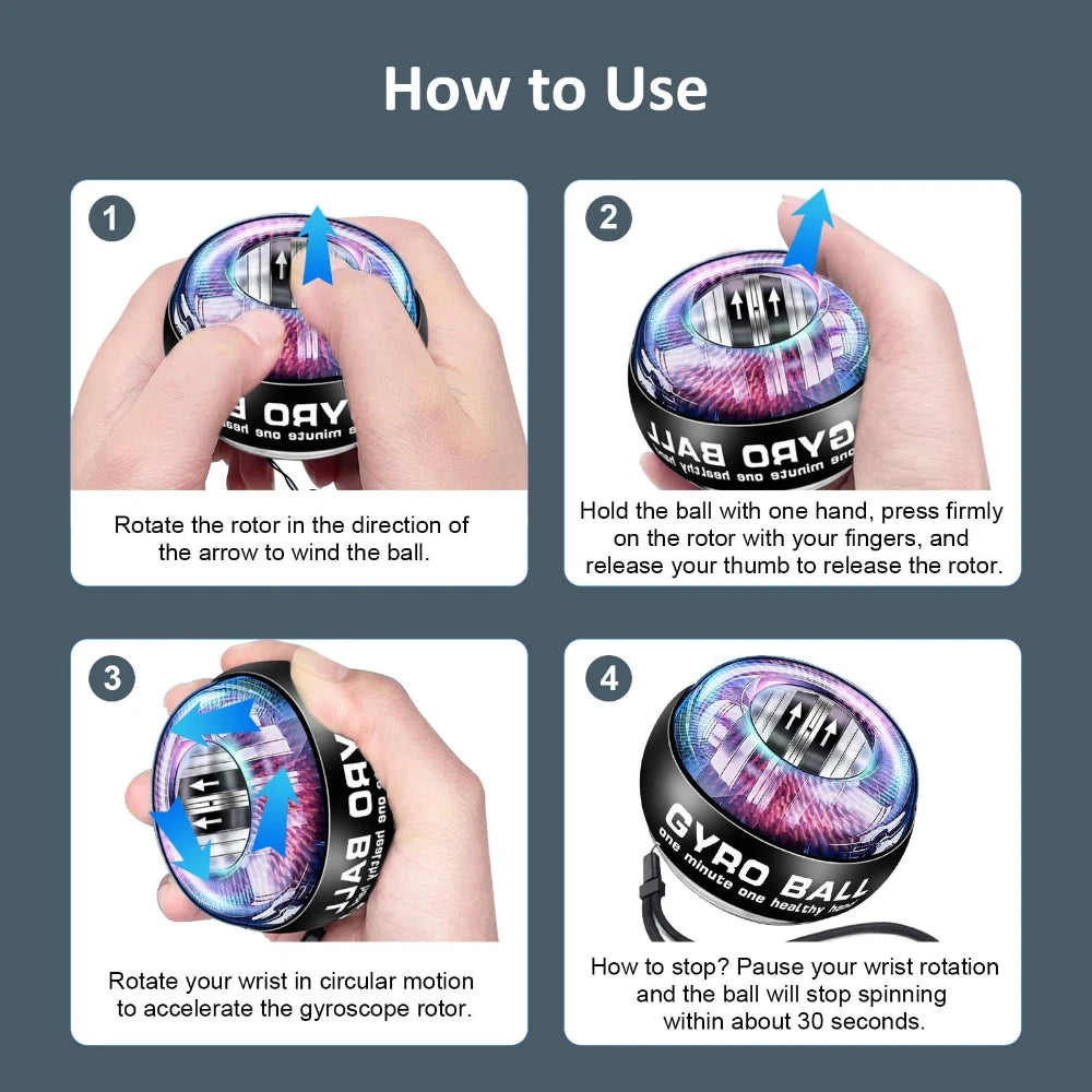 Wrist Power Hand Ball Auto-Start Grip Ball Strengthener Gyroscopic Arm Gyro Hand ball Home Fitness Forearm Exerciser ﻿