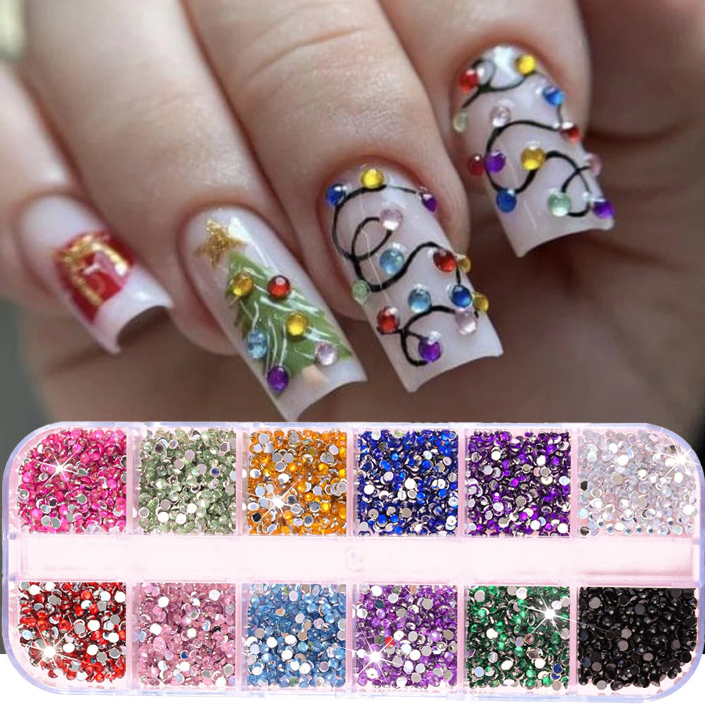 12Grid Shiny Silver Half Round Metal Caviar Bead Nail Rivets Charms 2/3/4/5/6/8mm Flatback Pearl Balls Nail Art Studs Y2k Decora