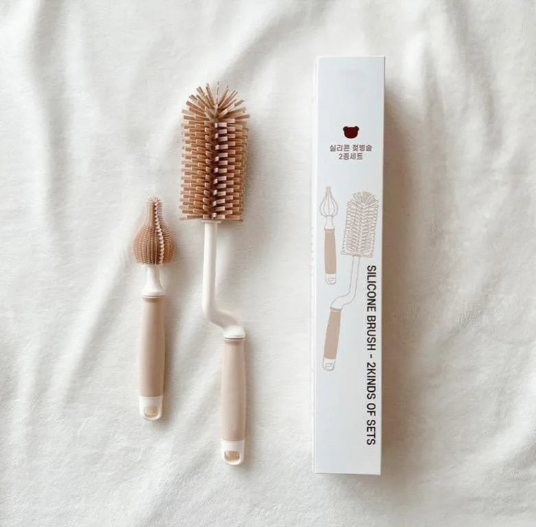 Korean Ins Newborn Bottle Nipple Brush Baby Special Long-handled Cleaning Brush Silicone Cleaning Brush Set