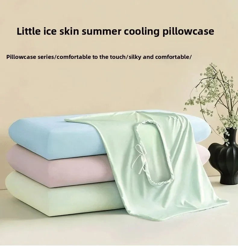 Summer Ice Silk Cooling Pillow Case, Open Style Elastic Edge Cover, Breathable Cool Feel Soft Pillow Protector for Better Sleep