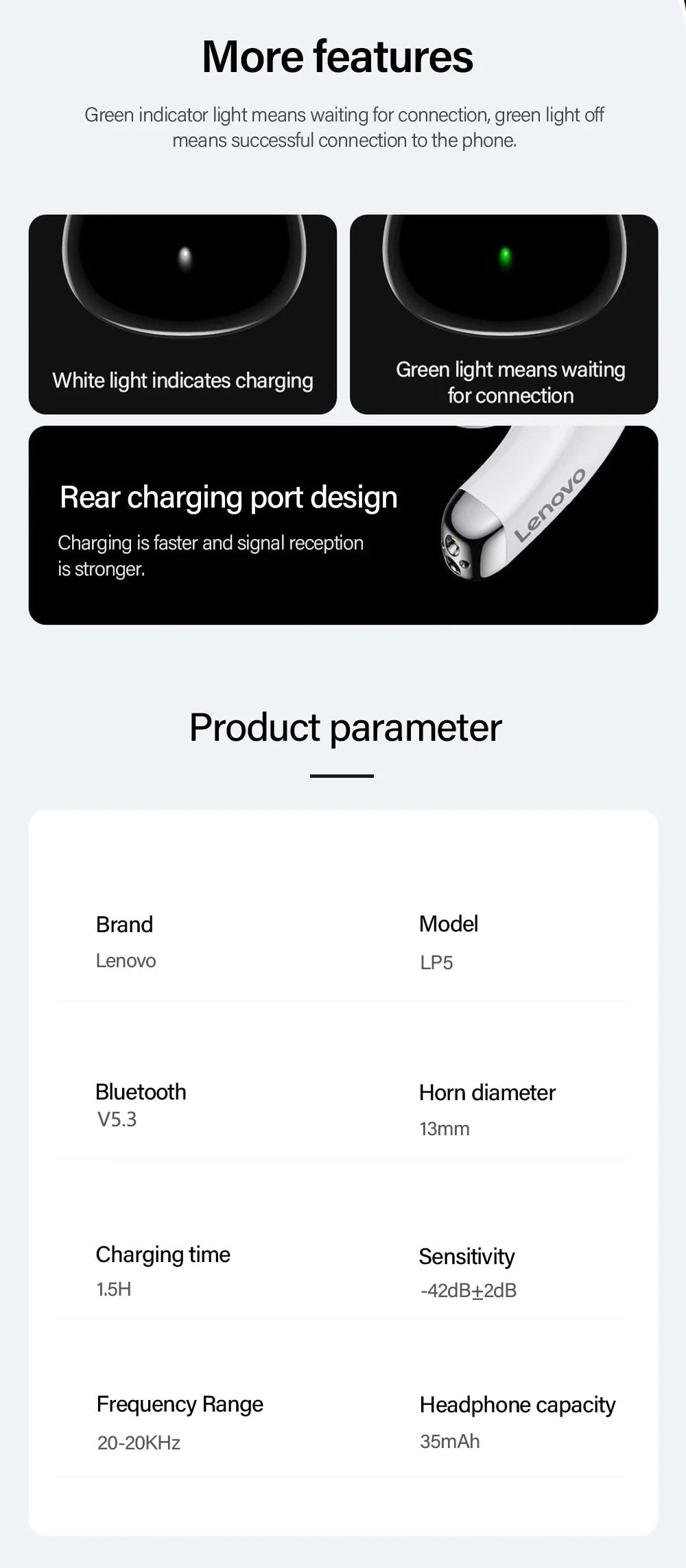 Choice Lenovo LP5 Wireless Bluetooth Earbuds HiFi Music Earphones Headphones Sports Waterproof Headset With Mic Earbuds Business