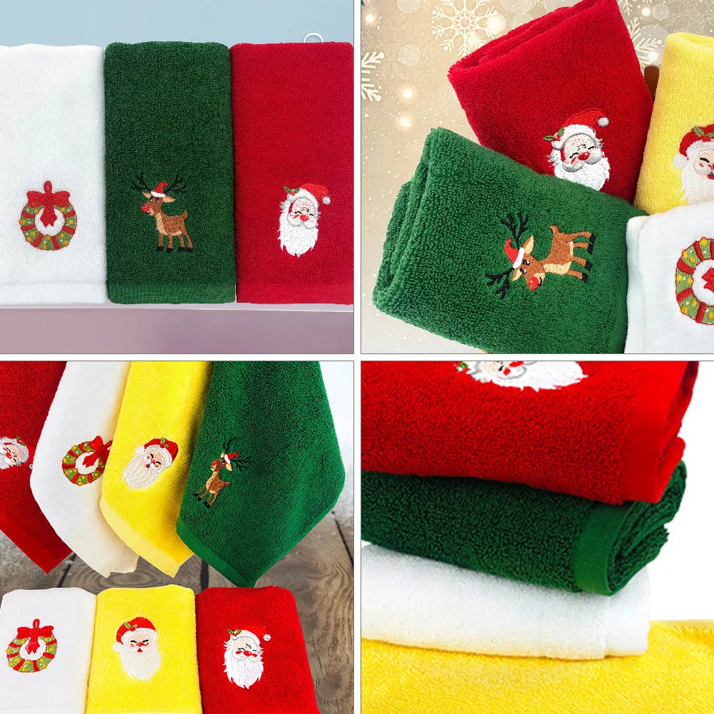 2Pcs Christmas Cartoon Face Towel Pure Cotton Embroidered Xmas Towel for Kids Holiday Gift Soft Absorbent Facial Cloth