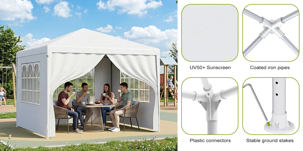 LOEFME 3x4M Enclosed Canopy Tent UV Protection Garden Gazebo Party Tent with Window Panels Zipper Door for Wedding Outdoor
