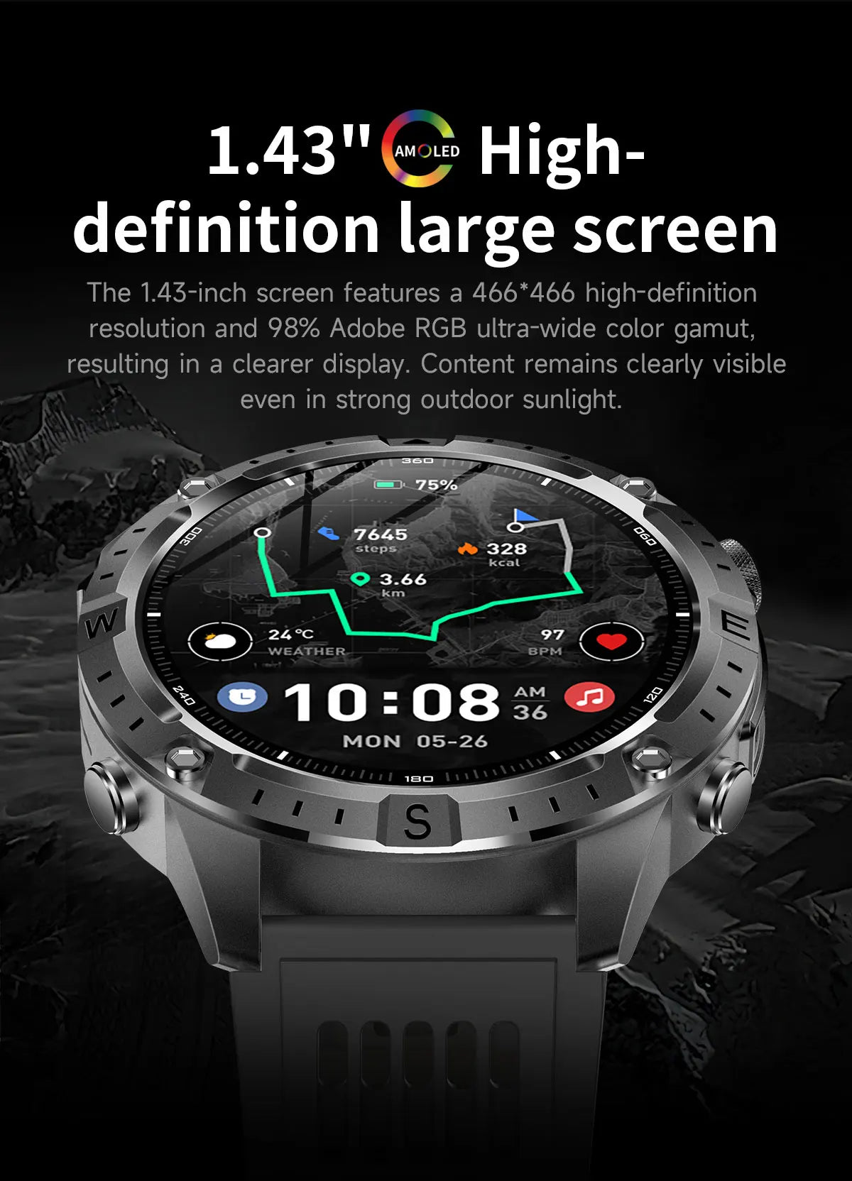New Outdoor GPS Offline Map Smart Watch Men 3ATM Waterproof 170+ Sports LED Compass Altimeter AMOLED Bluetooth Call Smartwatch