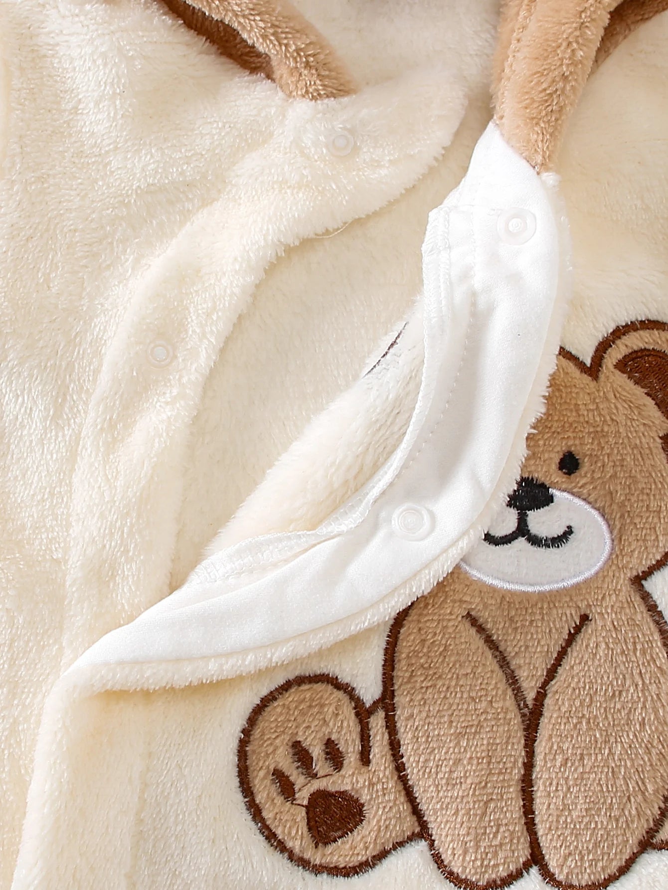 Autumn Winter Baby Bear Onesie with Hat Soft Plush Fabric Warm Cute Heated Footed Suit with Head Protection Bear Ear Design Infa