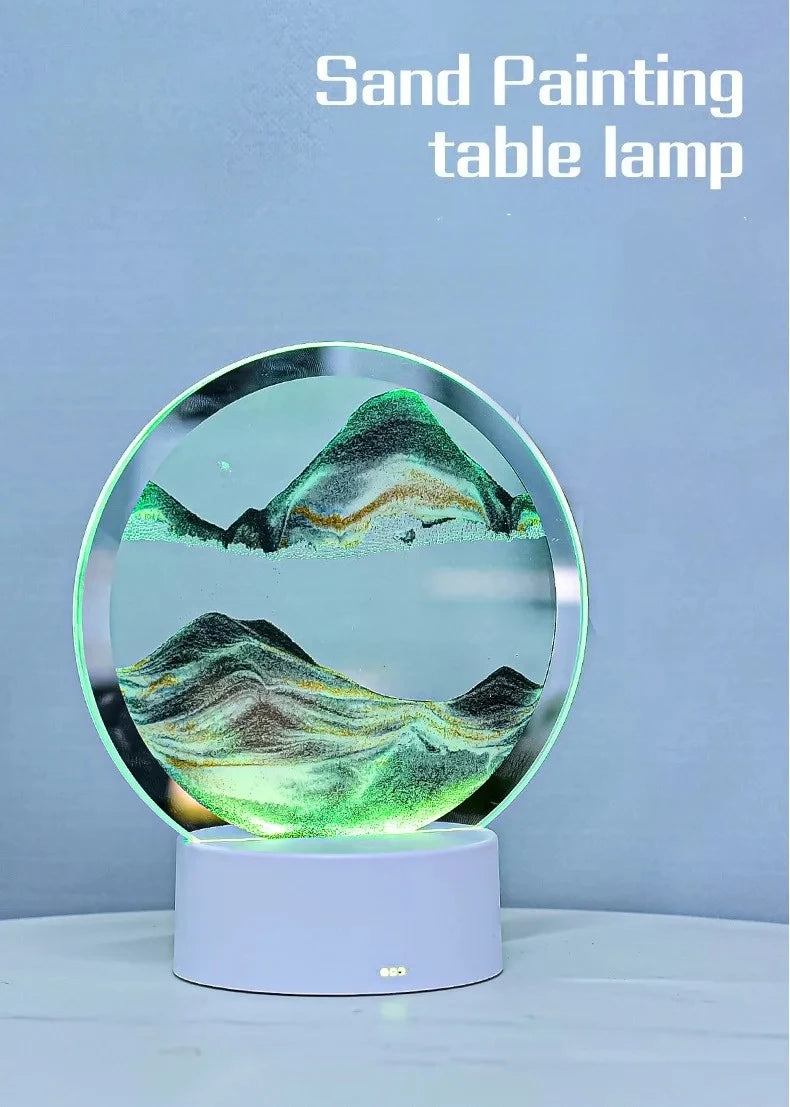 3D Flowing Sand Painting Night Light Atmosphere Light Landscape Hourglass Decompression Flowing Sand Ornament Desk Lamp Gift