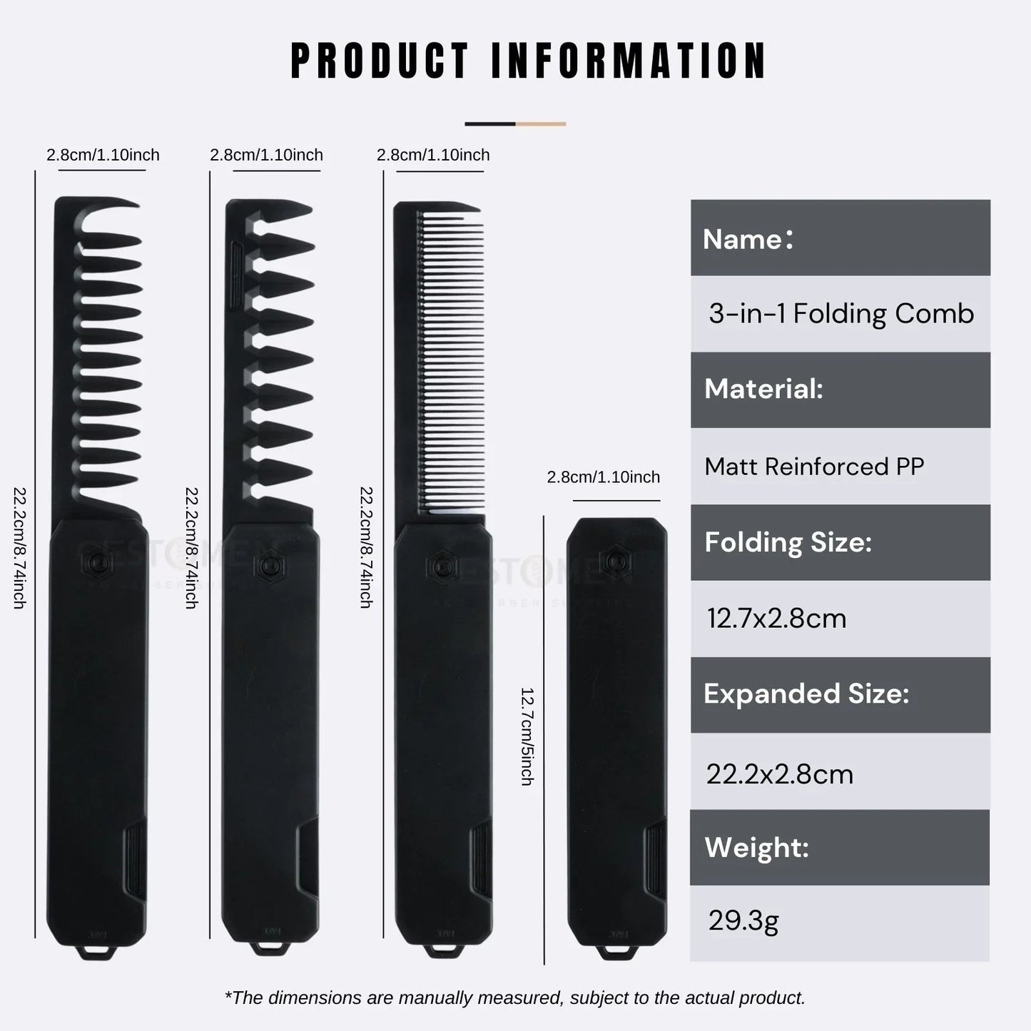 Professional 3 in 1 Pocket Folding Combs Wide Tooth Oil Head Comb Beard Combing Barber Hair Clipper Comb Salon Hair Styling Tool