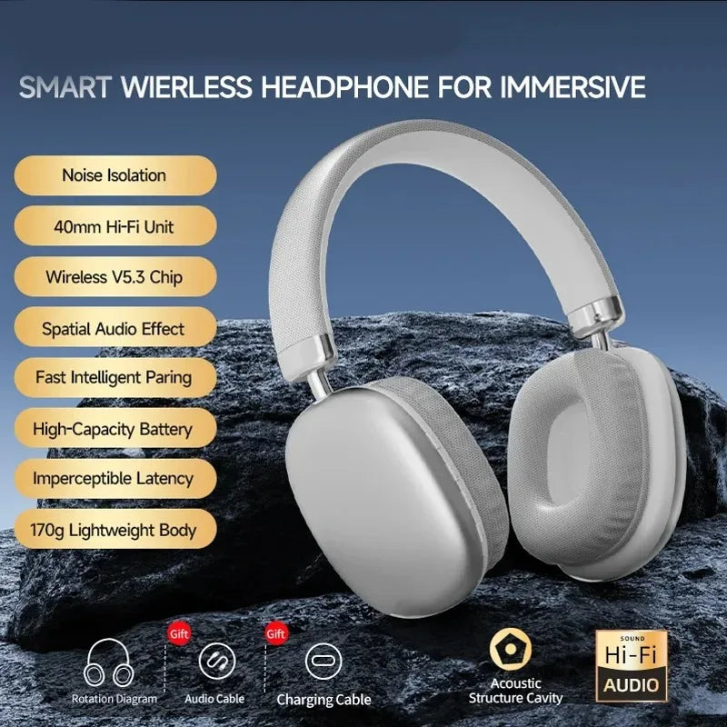 Fabric Headband Over-Ear Headphones Wireless Stereo HiFi Headset Adjustable Metal Rod Outdoor Music Noise Cancelling Earphones