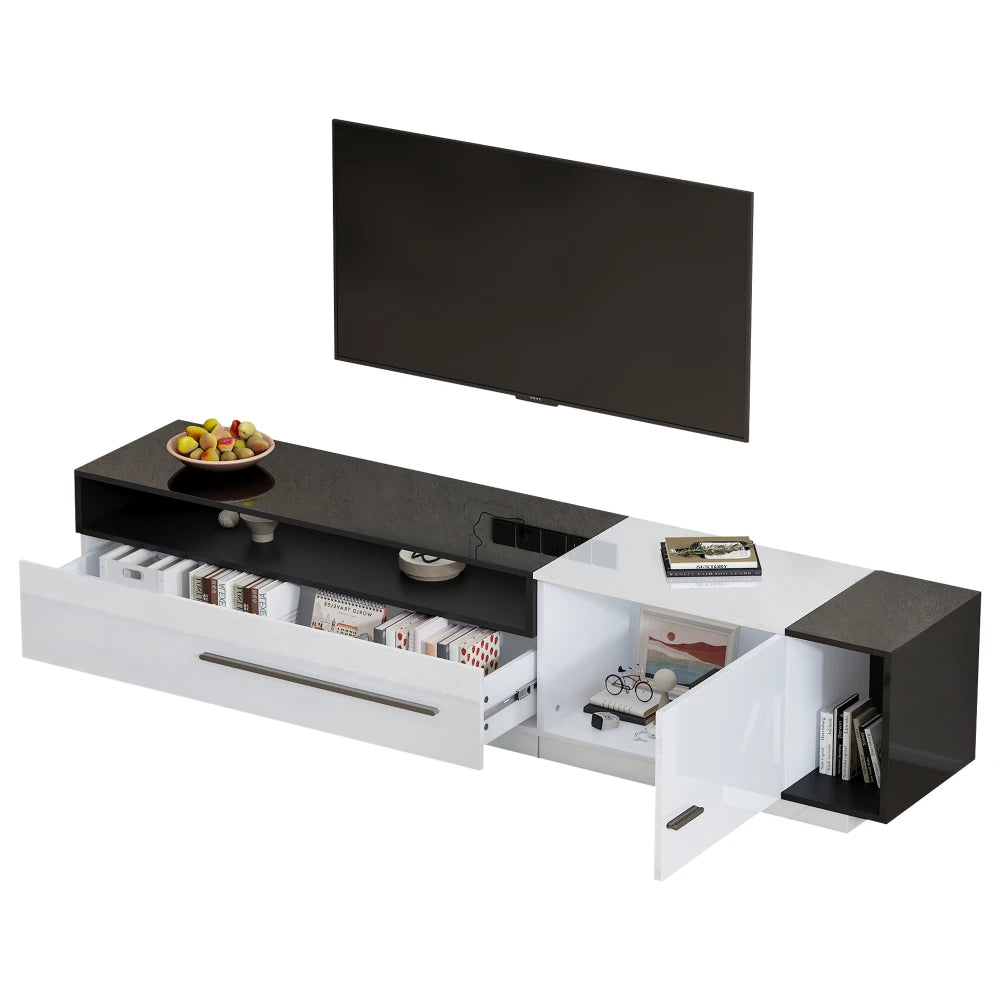 PINGGO 70 Inch High Gloss TV Stand, Entertainment Center for 60 to 70 Inch TVs with 2 Closed Storage Spaces,Living Room TV Stand