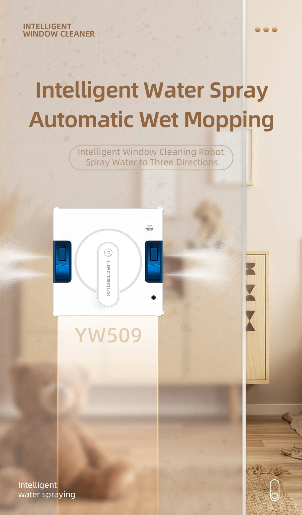 Robot Window Cleaner Liectroux YW509, 4-Way Water Spray,Home Glass Floor Window Robot Vacuum Cleaner,Strong Vacuum,Smart Memory