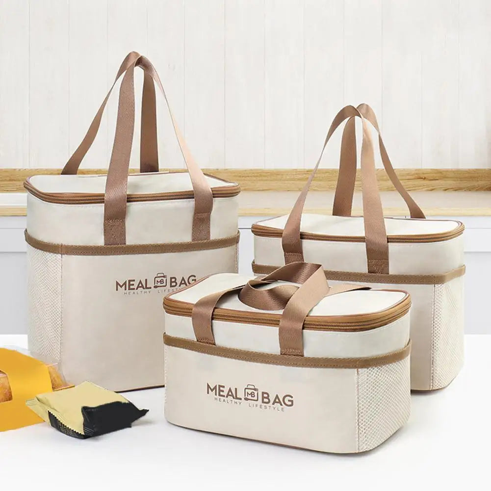 Large Capacity Tote Bento Insulated Lunch Bag Picnic Food Box Storage Ice Cooler Thermal Bag Portable Handheld Insulation Bags