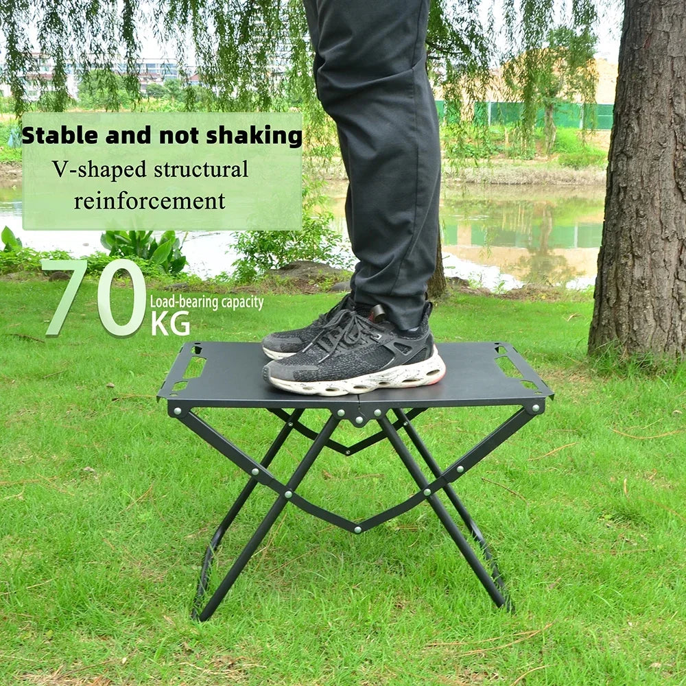 Green Portable Foldable Camping Table, Hollow Edge Hangable Design, Lightweight Durable Table for Picnic Beach Outdoor Travel