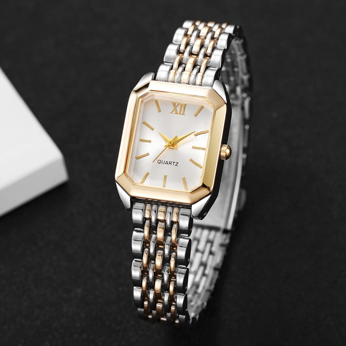 Fashion Mix Gold Women Quartz Watch Ladies Rectangle Roma Dial Wristwatch Reloj Mujer Girls Clock Gift (Without Box)