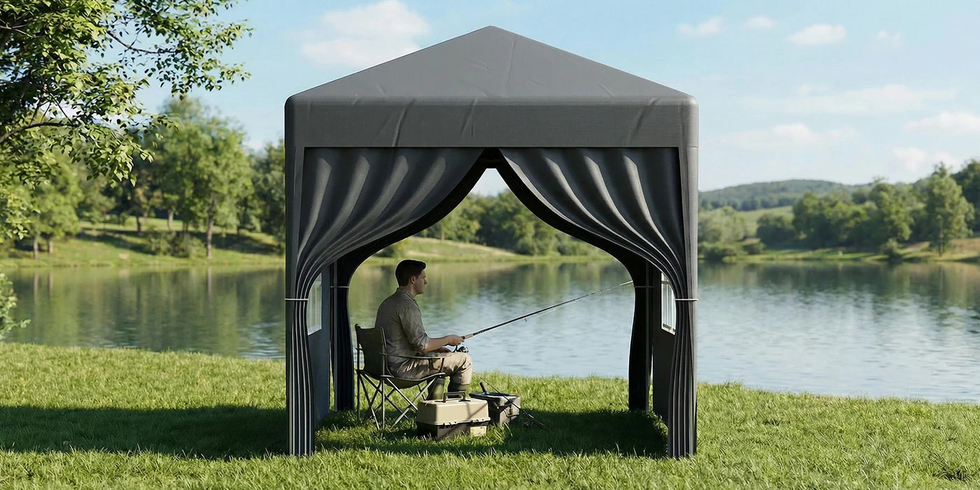 LOEFME 2x2M Pop Up Gazebo Waterproof Windproof Portable Outdoor Canopy Sun Shelter Removable 4 Sides Cloths Garden Camping Tent