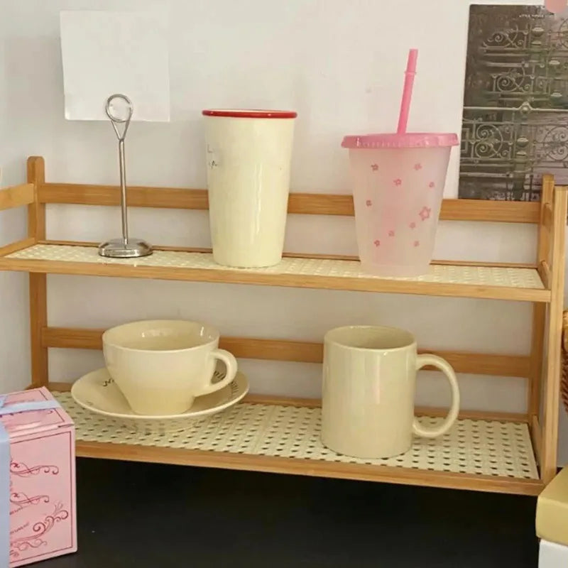 Double-layer Bamboo Storage Rack Desktop Organizer Multi-functional Miscellaneous Shelf Home Kitchen Bedroom Countertop Use