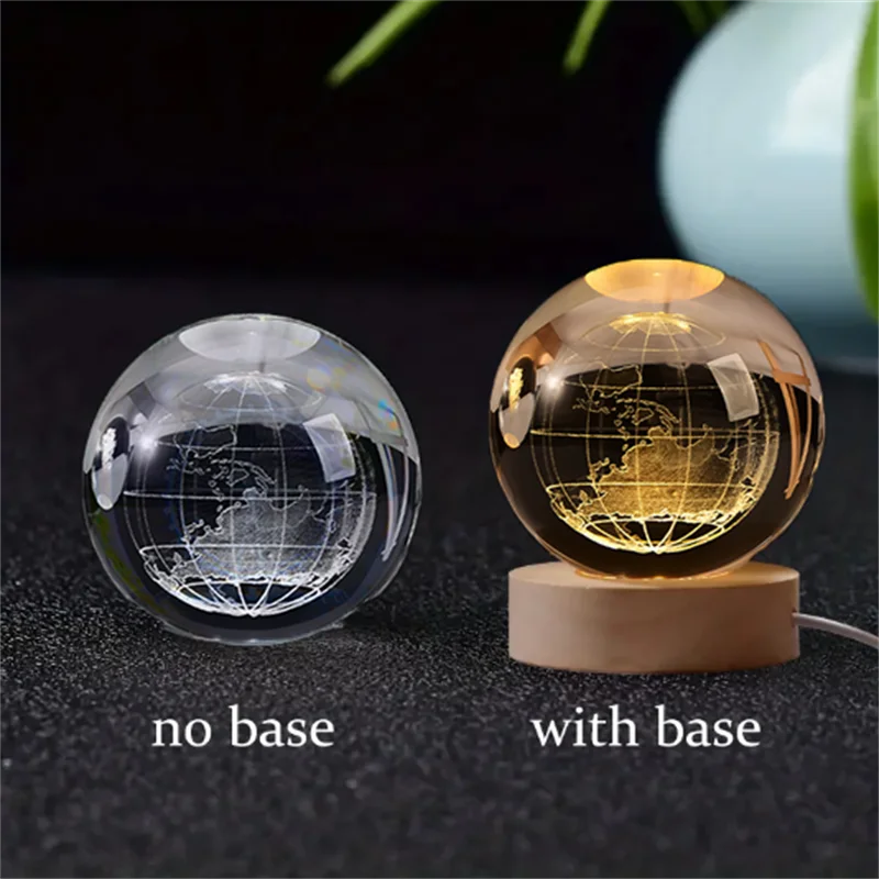6cm 3D Crystal Ball Crystal Planet Night Light Laser Engraved Solar System Globe Astronomy Birthday Gift Home Desktop Decoration
