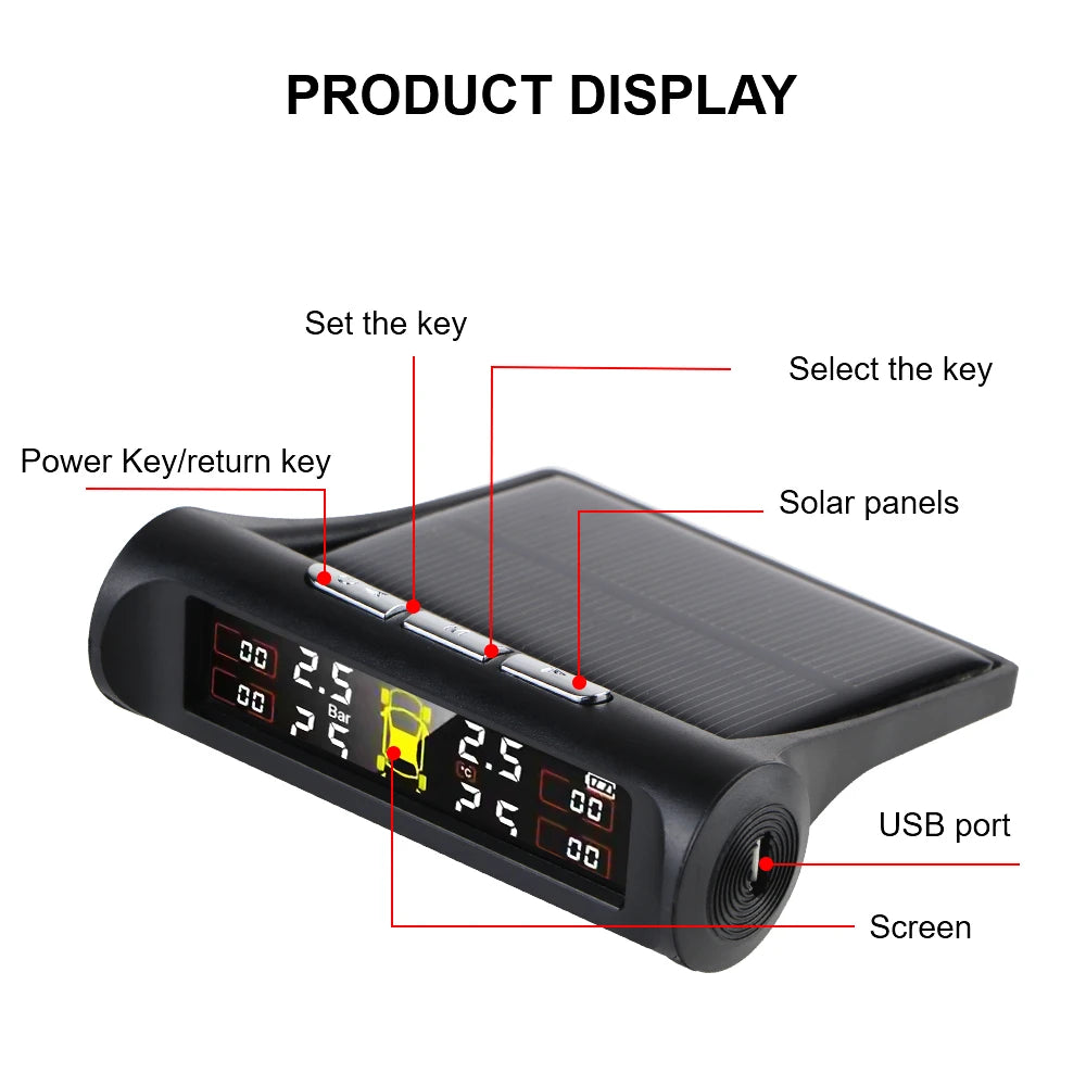 Tire Pressure Monitoring System Temperature Warning New C External Battery Version Sensors Solar TPMS Car Tyre Pressure Monitor